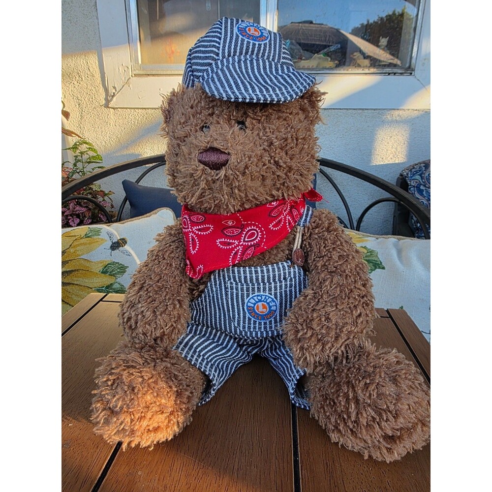 Lionel Trains Engineer Teddy Bear by Gund - Striped Overalls & Red Bandana